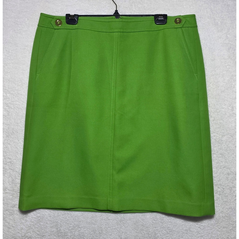 Talbots Green Cotton Diagonal Weave Pencil Skirt Gold Button Pockets Size 18
